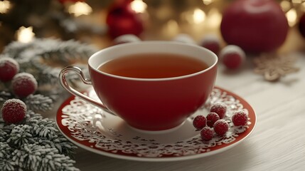 Cozy Christmas Teacup Festive Red Mug Winter Drink