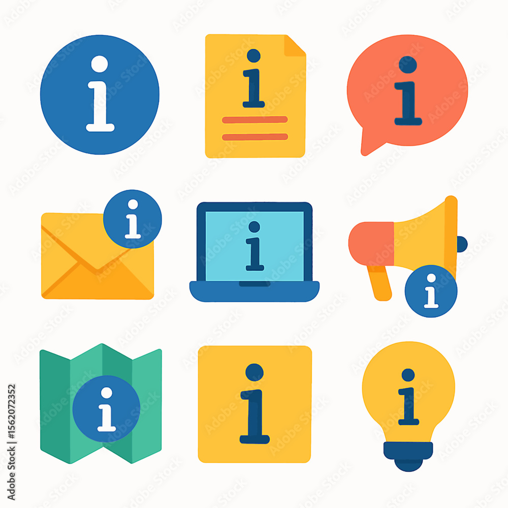 Poster information icons set with various symbols representing communication and data access