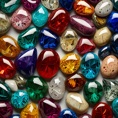 colorful gemstones on a white background