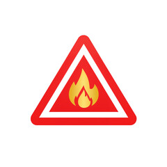 Red warning triangle with golden flame showcases potential fire hazard and safety protocol on transparent background.
