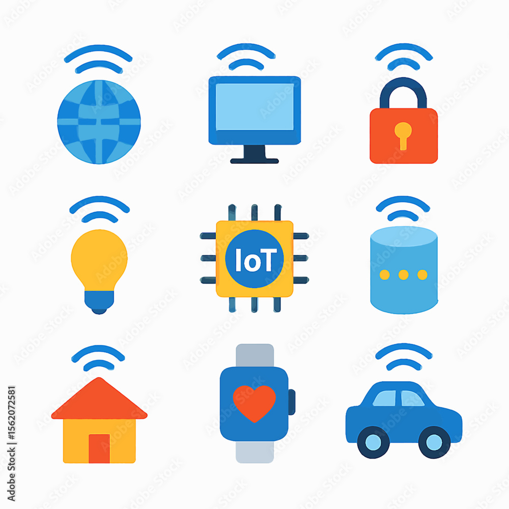 Poster internet of things vector icons representing connected devices and automation