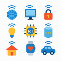 Internet of Things vector icons representing connected devices and automation