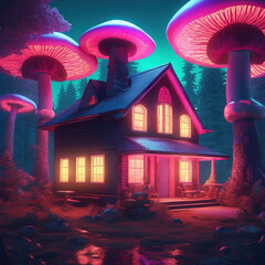Dreamy 3D Render of a Vapor Cottage in Super-8 Film Style