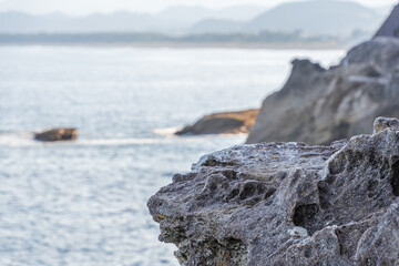 鬼が城の岩肌と太平洋の遠景