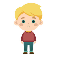 Fototapeta premium boy, blond hair boy, light skin boy, neutral expression, calm child, full body boy, full-length boy, standing boy, European boy, cartoon boy, child character, white background, flat design, boy avatar