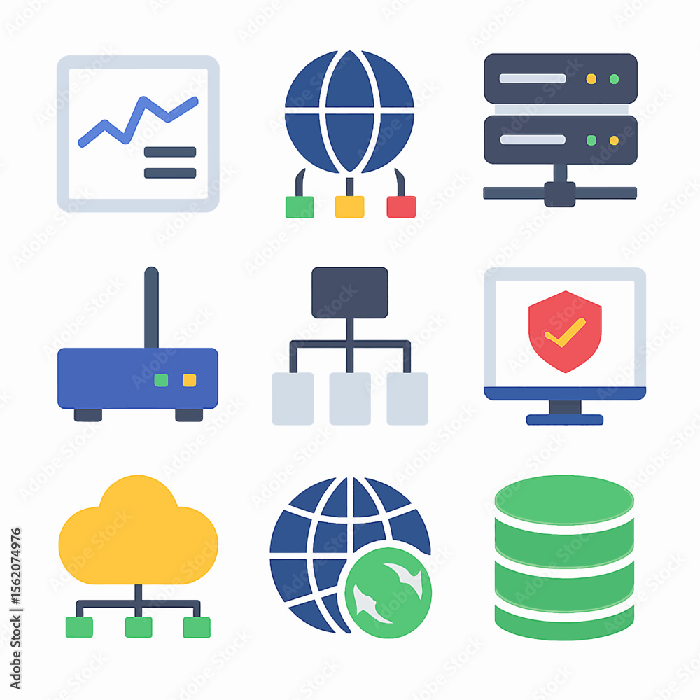 Poster network infrastructure elements featuring cloud computing and data security icons