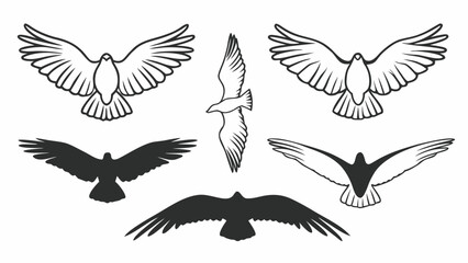 set of black silhouettes of birds