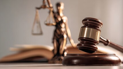 The gavel and scales symbolizing justice and legal authority in a courtroom setting.