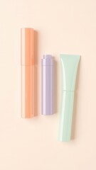 Pastel colored tubes in a simple composition for beauty, hygiene and wellness products with soft natural light