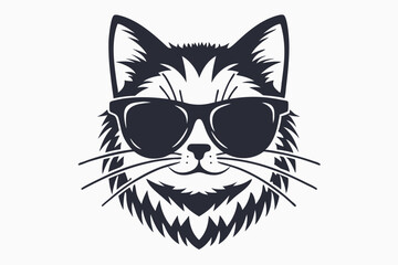 Cool feline looks stylish wearing dark sunglasses with fluffy fur and long whiskers