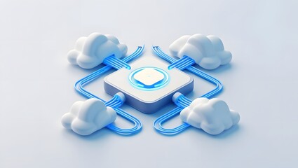 Isometric Data Transfer and Cloud Storage Icon: Digital Service Representation with Network Connection for Websites
