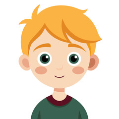 Obraz premium boy, blond hair boy, light skin boy, neutral expression, calm child, cartoon boy, child portrait, boy face, European child, kid character, white background, flat design, boy avatar, boy clipart, child