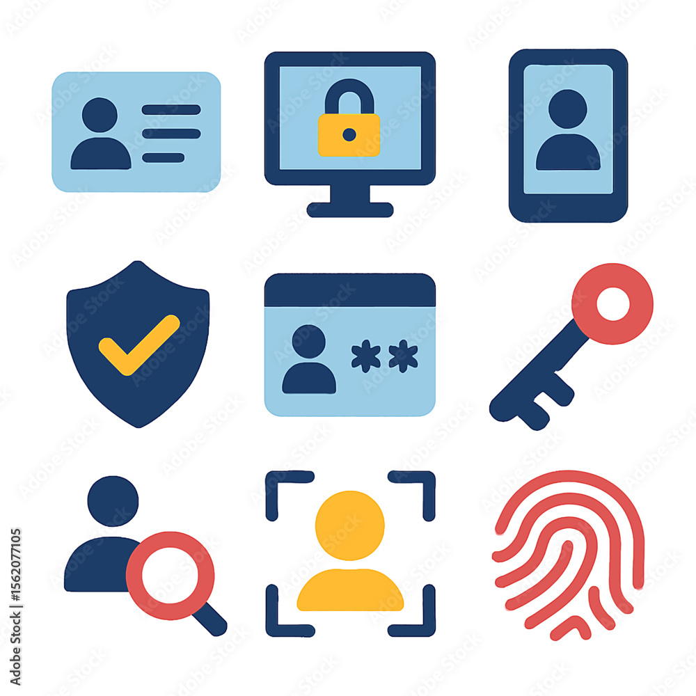 Poster security and identity authentication with biometric access and verification icons