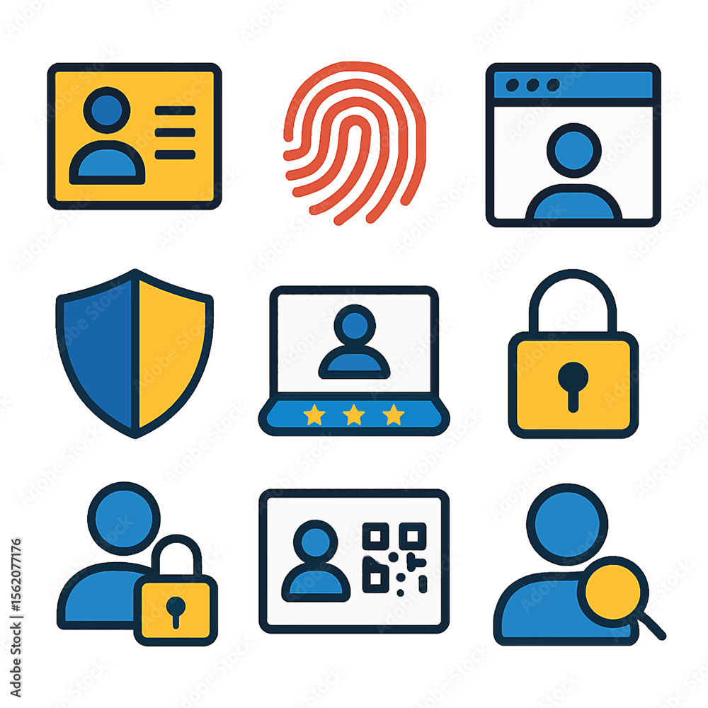 Poster security and identity protection icons displaying data privacy and verification process