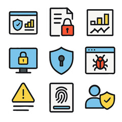 Security and protection icons showing data safety and cyber security elements