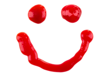 smile face sign red tomato sauce splashes on transparent background. png image