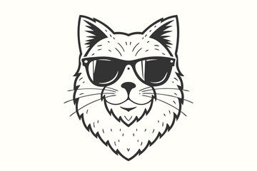 Black outline depicts cool cat wearing sunglasses, creating a stylized, modern design