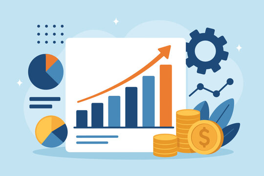 Business analysis chart with sales data and economic growth graph. Concept of business strategy, planning and financial success. Stock market, banking, and revenue growth strategy.