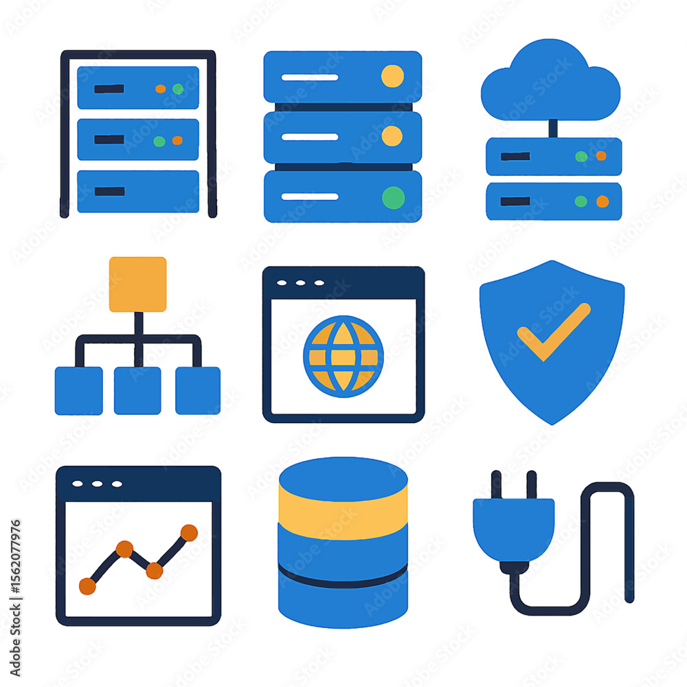 Poster Server infrastructure and data management icons showing network and security elements