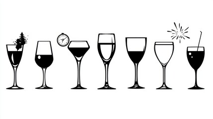 Silhouette set of various drinking glasses