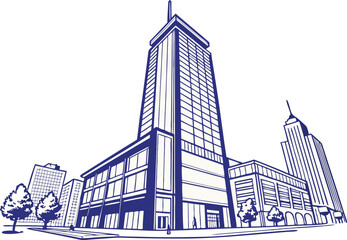 Obraz premium Modern Skyscraper Design Featuring Tall Buildings Windows and City Architecture. High Rise Skyscraper Illustration Collection for Urban Development and Planning. Flat Style Modern Skyscraper Concept