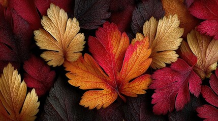 Vibrant autumn leaves in a rich tapestry of colors, showcasing nature's seasonal transition