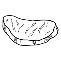 Vector illustration of a single, hand-drawn steak, showcasing detailed line art with textured surface and marbling effect, ideal for menu design or culinary branding.