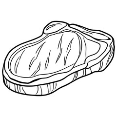 Vector illustration of a single, detailed steak, drawn in a hand-drawn style with bold black lines on a white background, showcasing the marbling and texture of the meat.