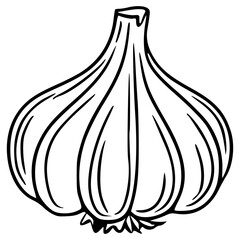Detailed vector illustration of a single garlic bulb, showcasing its segmented structure and textured surface in a bold black and white style.
