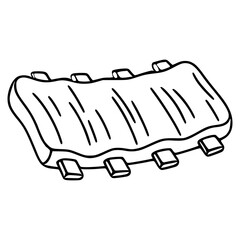Fototapeta premium Delicious vector illustration of a single rack of ribs, hand-drawn in a simple, bold black outline style, perfect for menu design or BBQ-themed projects.