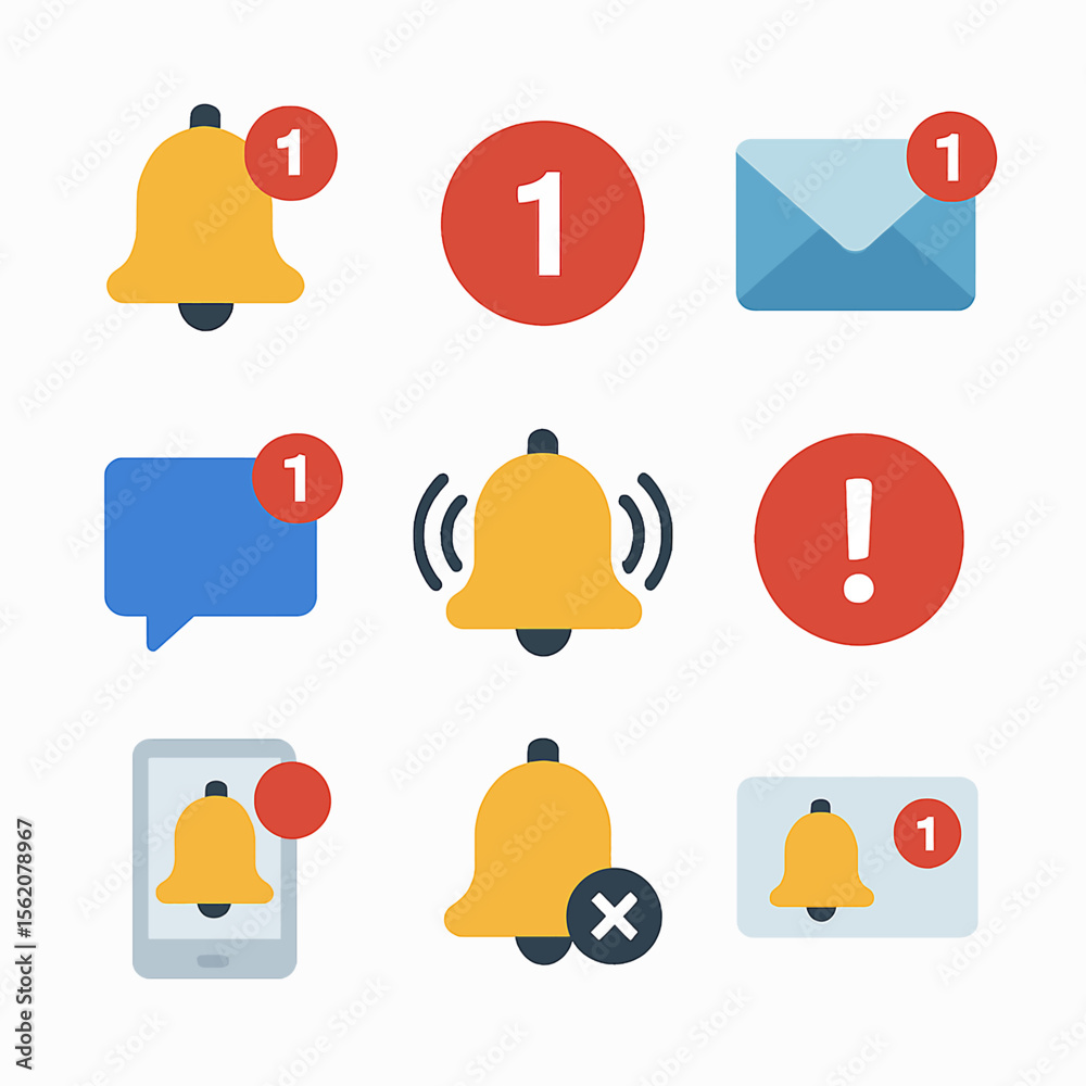 Poster set of notification icons with counter number one in various shapes and styles