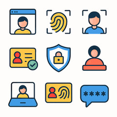 Set of identification icons representing digital identity and secure access