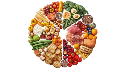 Circular diagram of five food groups with colorful images Transparent background, PNG
