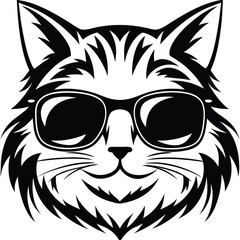 Cool cartoon cat illustration wears sunglasses with a furry head and pointy ears