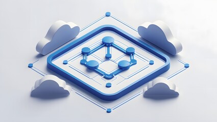 Isometric Data Transfer and Cloud Storage Icon: Digital Service Representation with Network Connection for Websites