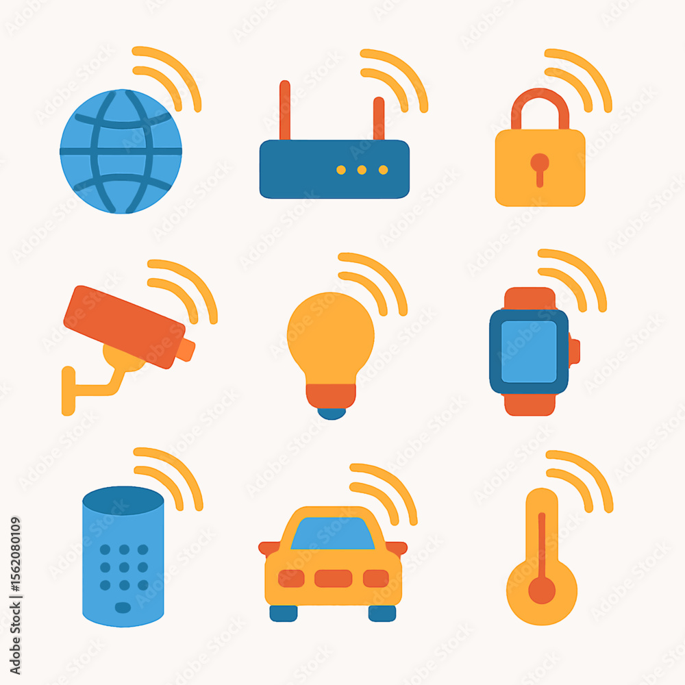 Poster smart home automation system with wireless technology and connection icons design