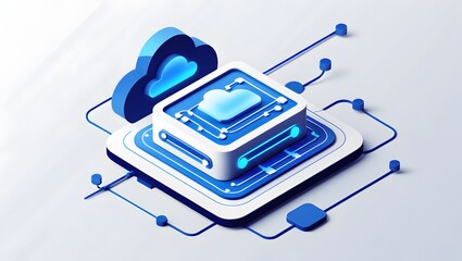 Isometric Data Transfer and Cloud Storage Icon: Digital Service Representation with Network Connection for Websites