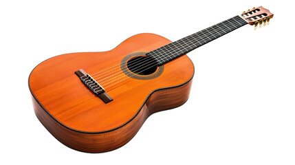 Obraz premium Classic acoustic guitar made of mahogany wood, full body view Transparent background, PNG