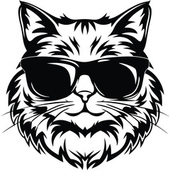 Cartoon cat with cool sunglasses in black and white features a stylish feline