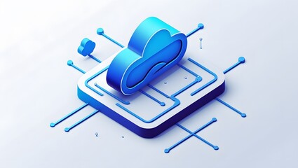 Isometric Data Transfer and Cloud Storage Icon: Digital Service Representation with Network Connection for Websites