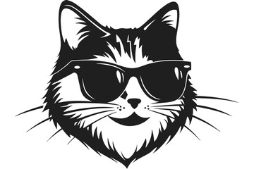 Cool cat stares ahead wearing dark sunglasses in a simple black and white vector