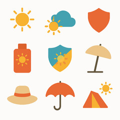 Summer vacation essentials flat vector illustration representing sun protection and outdoor activities