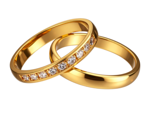 “Elegant Stacked Gold Rings with Gemstones, Floating in Mid-Air, Isolated on Transparent Background”