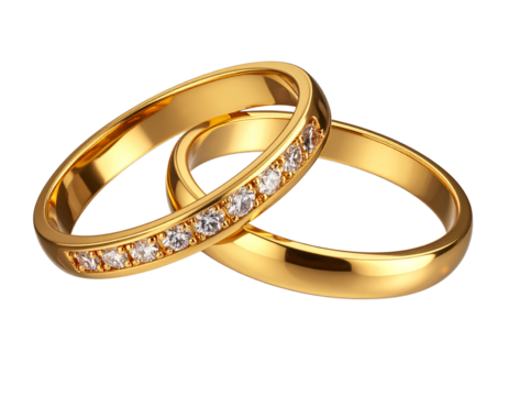 “Elegant Stacked Gold Rings with Gemstones, Floating in Mid-Air, Isolated on Transparent Background”