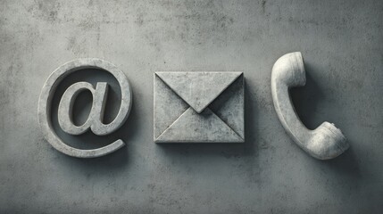 The contact symbols representing email, phone, and communication methods.