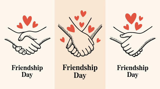 Friendship Day Handshake Graphics with Red Hearts Celebrating Bonds and Appreciation for Friends