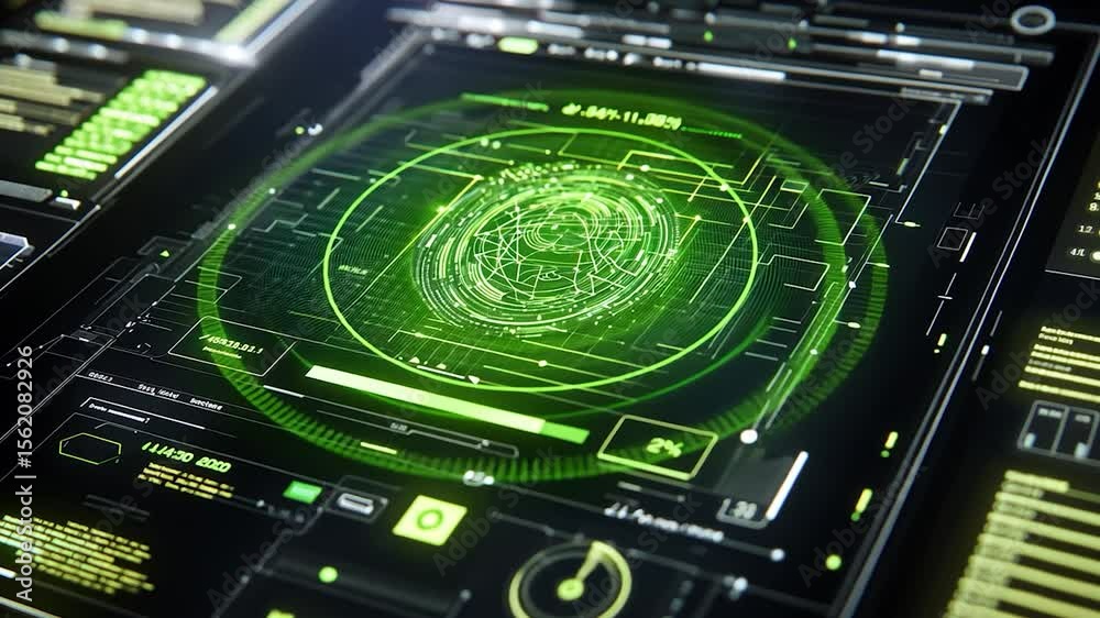 Poster Futuristic digital interface with biometrics authentication