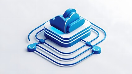 Isometric Data Transfer and Cloud Storage Icon: Digital Service Representation with Network Connection for Websites