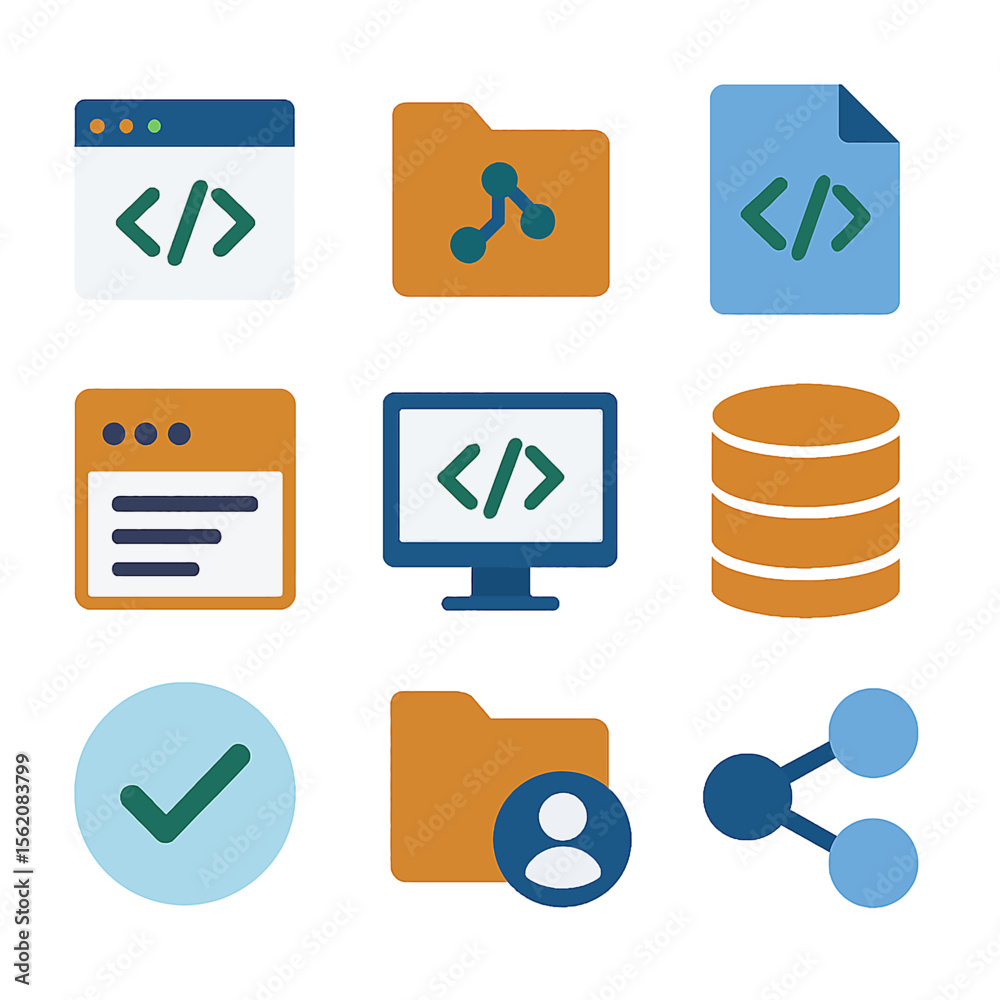 Poster Vector icons representing programming, database, networking and file management