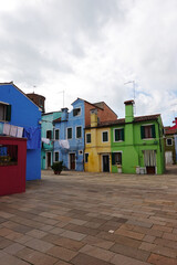 Colorful facades of Burano town, Venetian Lagoon, Italy